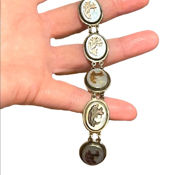 Vintage 800 Silver Cameo link Abalone Roman Bracelet - Picture 2 of 4
